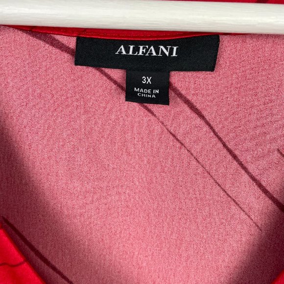 ALFANI Womens 3X Red V-Neck Silk Like Hidden Button Down Blouse Long Sleeves - Picture 6 of 10